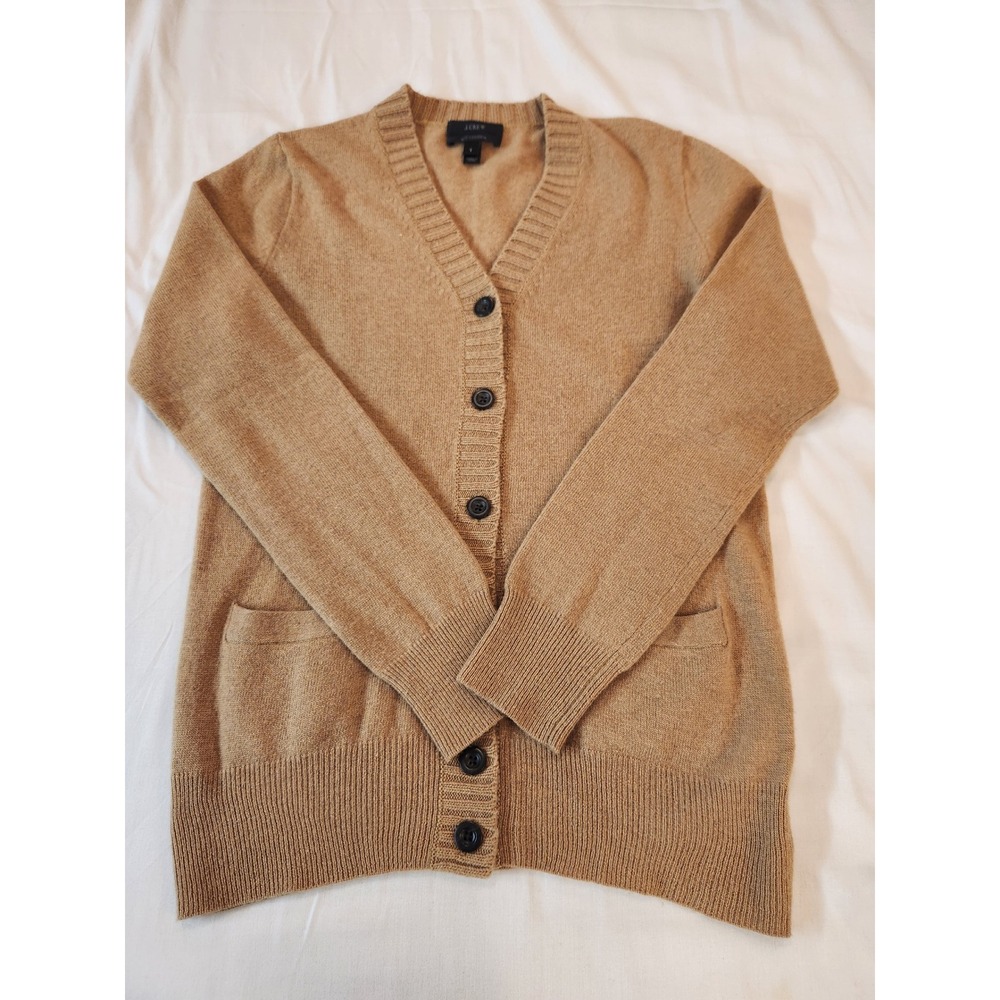 J. Crew Womens Camel Tan Wool Cashmere Blend V-Neck‎ Cardigan Sweater Small Cozy - Picture 7 of 10